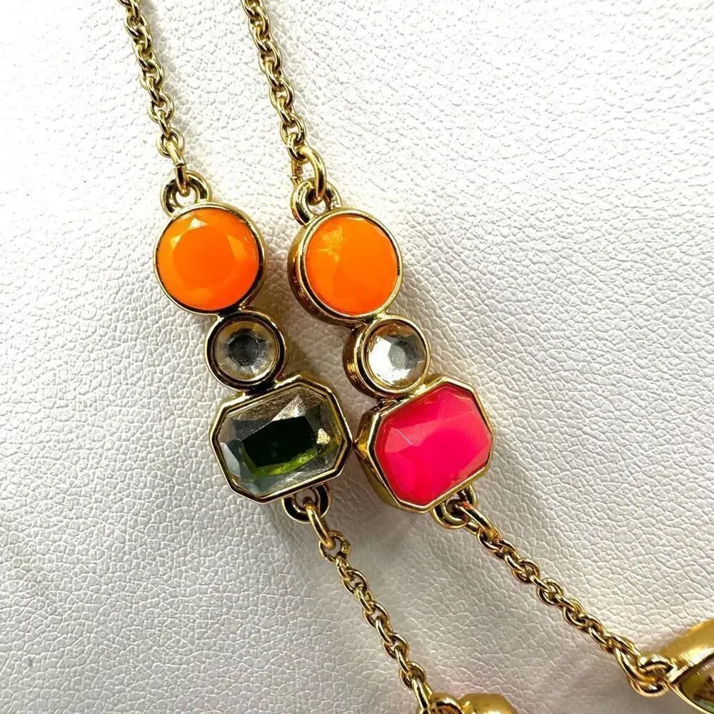 Kate Spade gold tone long rhinestone neon station necklace